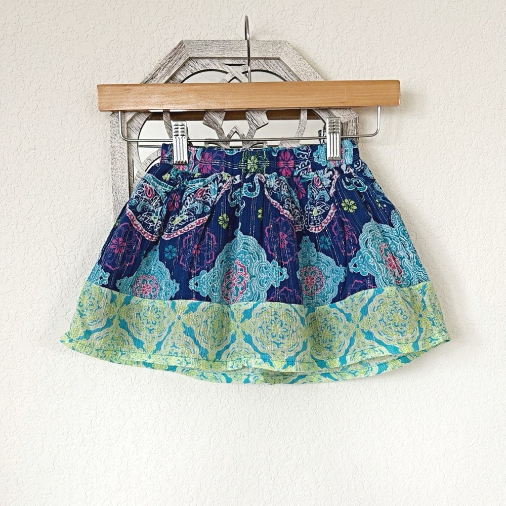 Place • Bright and Festive Mixed Print Patterned Stretch Waist Pull On Skort
